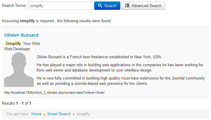Smart Search output results Smart Search output results