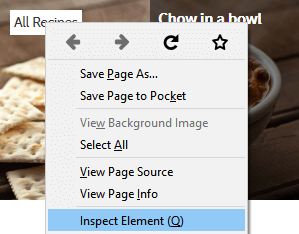 Inspect element menu item Inspect element menu item