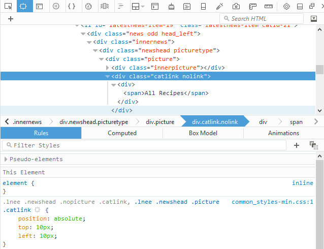 Developer tools window Developer tools window